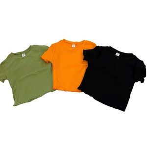 SHEIN girls ribbed shirts size 9Y orange green black scalloped hem and sleeves